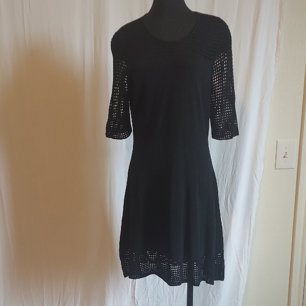Nanette Lepore Black Cocktail Sheath Dress cutwork detail. Super stretch. Sz XL